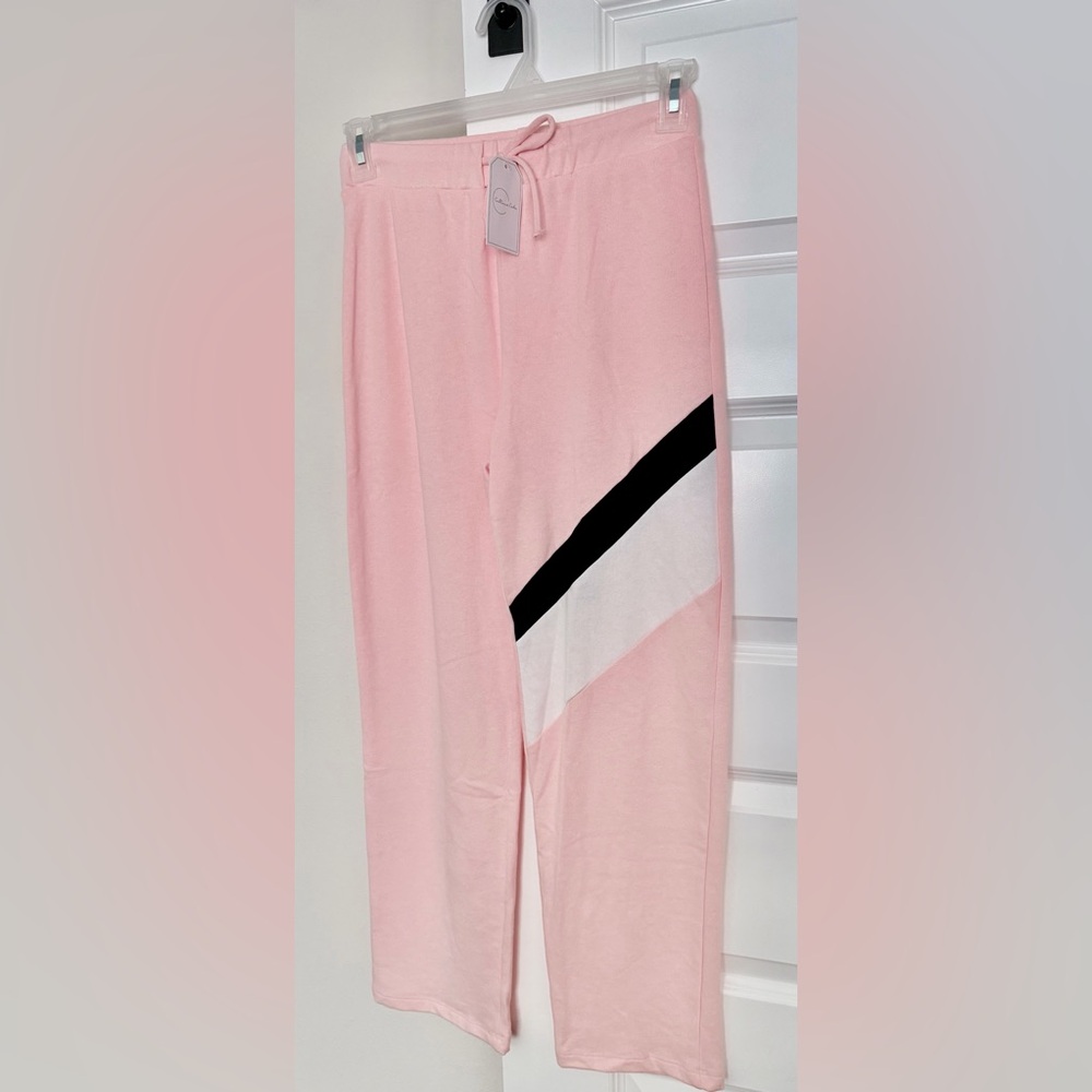 Color Block Strip light weight sweat Pants:ANGEL PINK COMBO New - Picture 5 of 5